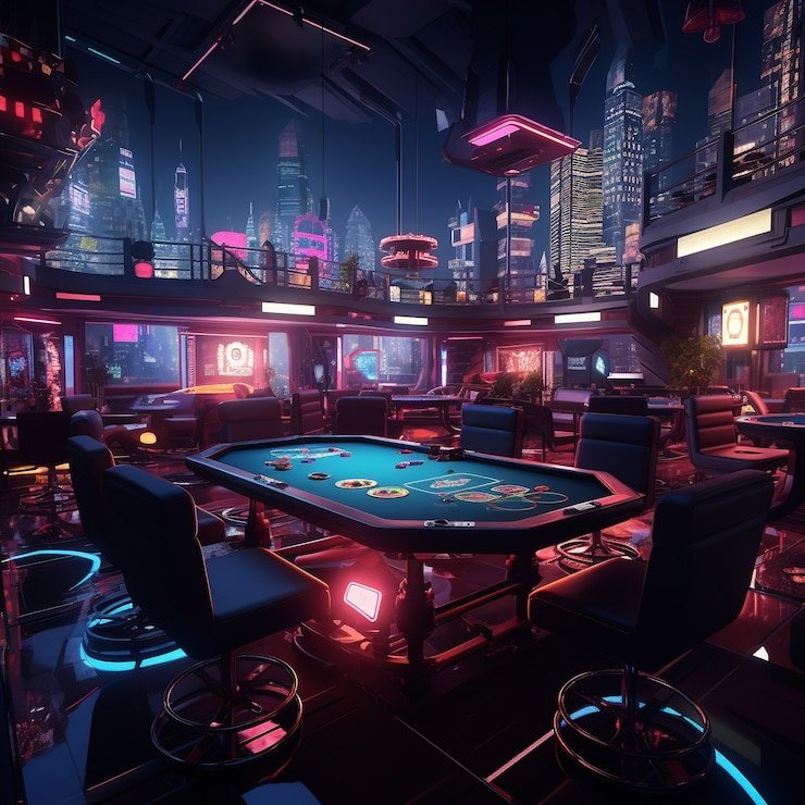 Tampilan Texas Hold'em Bonus di studio kasino live gamebot dengan dealer dan kartu komunal